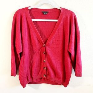 Theory Cardigan Maroon Red V-Neck Button Front Cashmere Blend Knit Sz M EUC